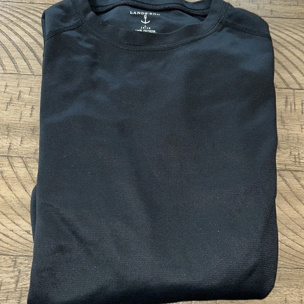 LandsEnd🌊🏖️Surf🏄🏻‍♀️ShirtPolyesterBLACK=WarmWhileWetRASHGUARD💂‍♀️